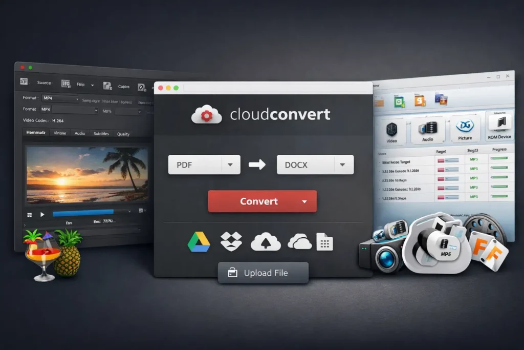 무료 파일 변환 프로그램에서 PDF와 영상 파일 형식을 변환하는 작업 화면 예시