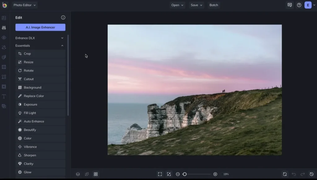 무료 이미지 편집 프로그램 인터페이스 예시 화면