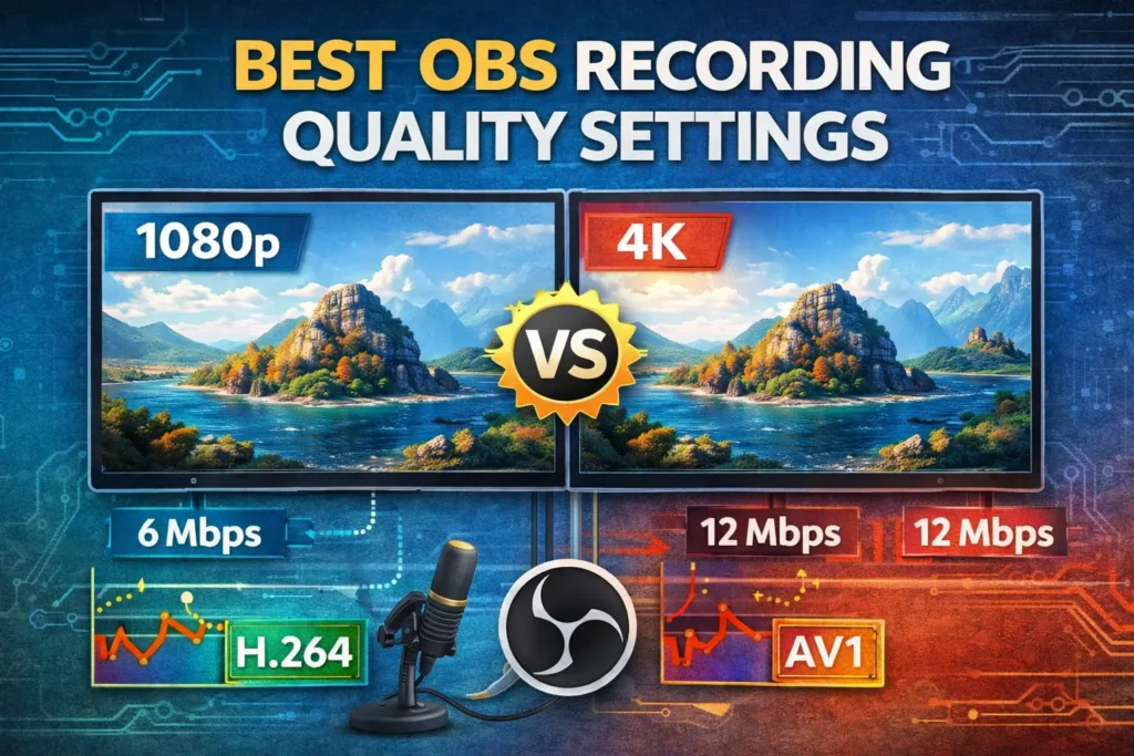 OBS recording quality comparison between 1080p and 4K with bitrate and encoder settings guide