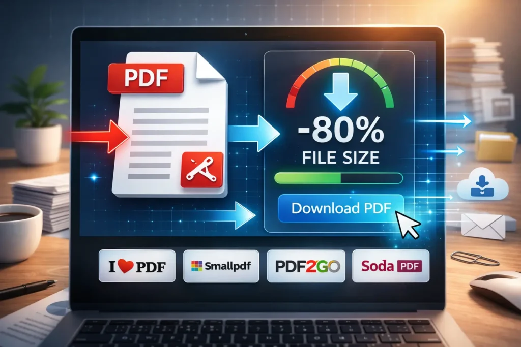온라인 PDF 압축 도구를 사용해 파일 크기를 줄이는 화면 예시