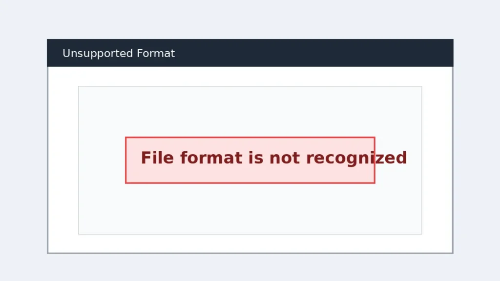 PDF viewer showing unsupported file format or invalid file type error