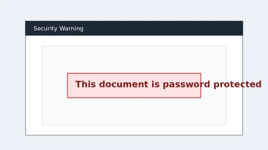 PDF security warning screen showing password protected document message