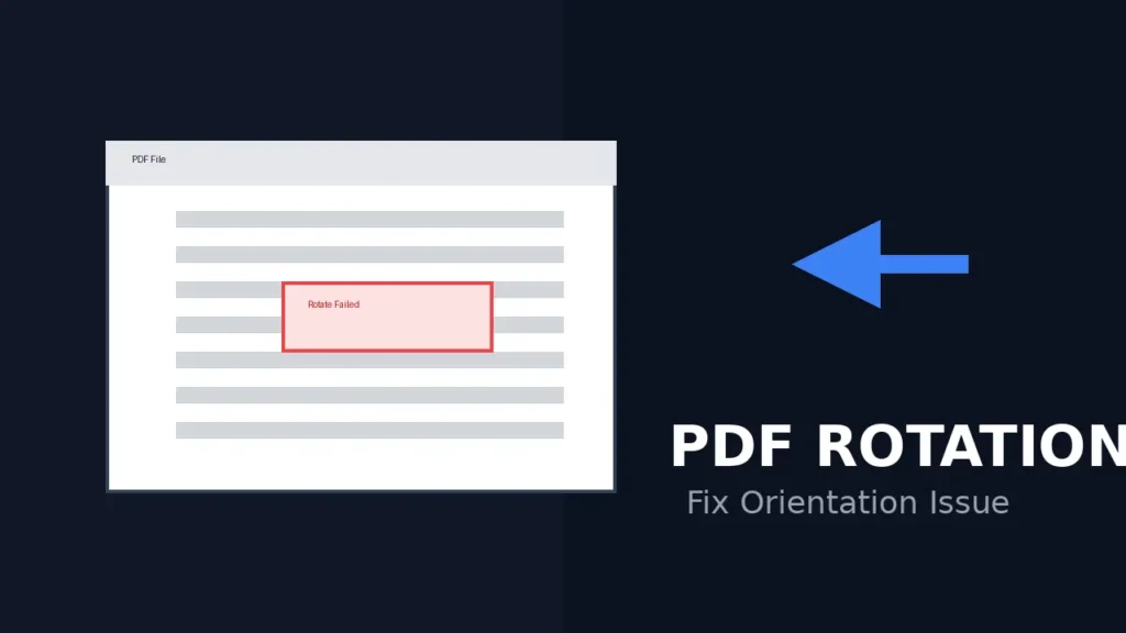 PDF document showing rotate failed error with orientation arrow icon for PDF rotation troubleshooting guide