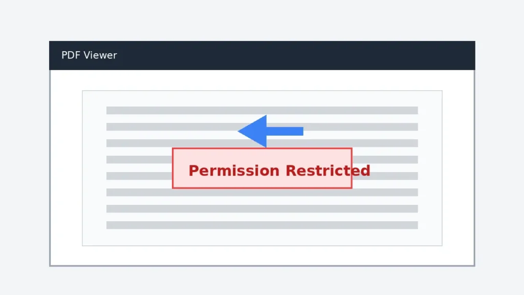 PDF viewer displaying permission restricted error preventing page rotation