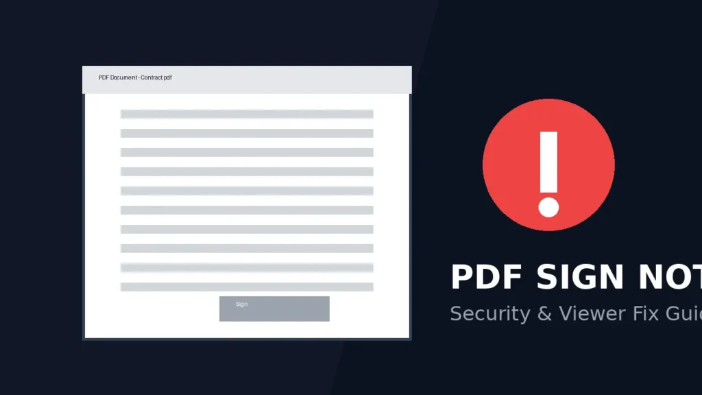PDF document interface showing disabled sign button with warning icon for troubleshooting guide