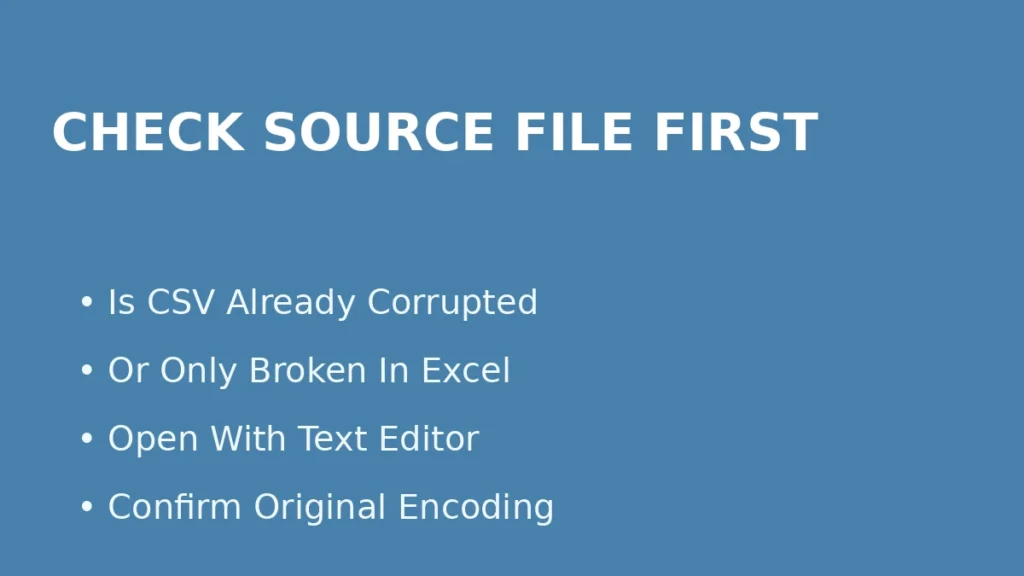 Check whether a CSV file is already corrupted or only appears broken when opened in Excel due to encoding issues