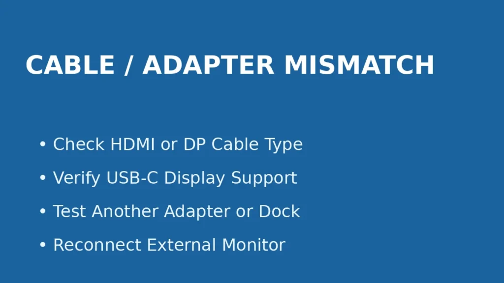 Dual monitor not detected due to HDMI DisplayPort cable adapter or USB C dock compatibility problem