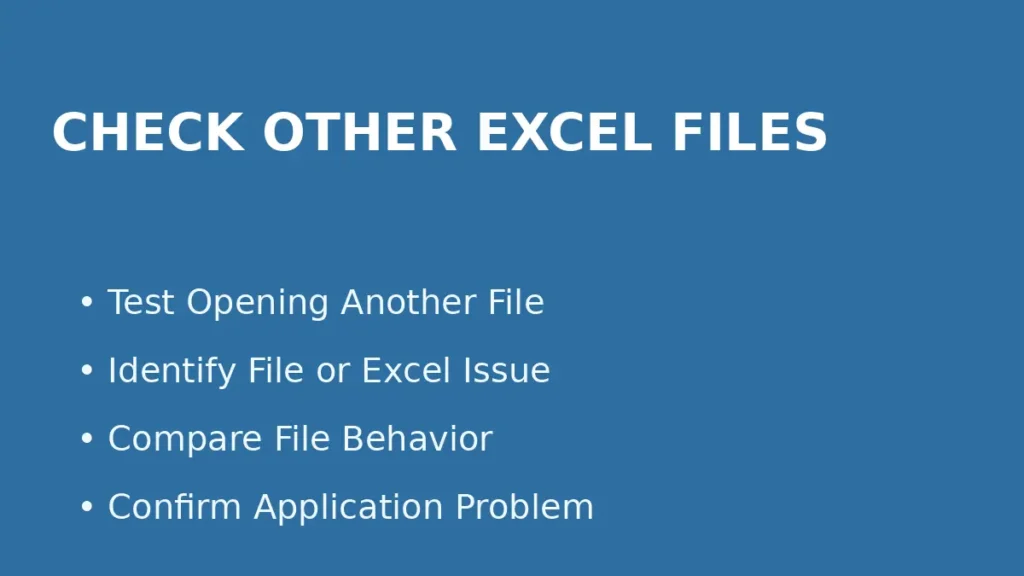 Check if other Excel files open normally to determine whether the issue is the file itself or the Excel application