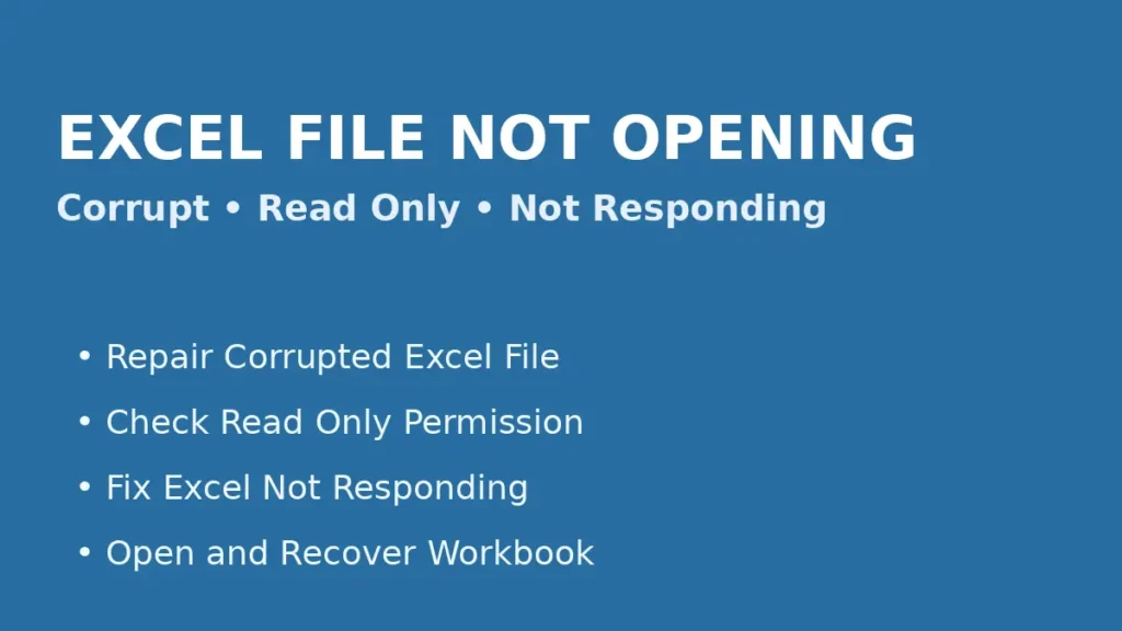 Fix Excel file not opening due to corruption read only restriction or Excel not responding using repair and recover options