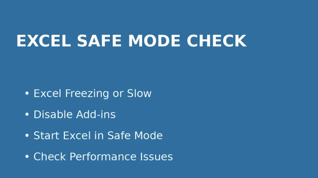Fix Excel freezing or slow performance by starting Excel in safe mode and disabling problematic add-ins