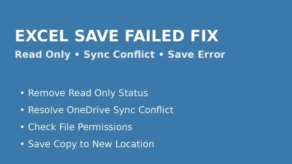 Fix Excel save failed error caused by read only files OneDrive sync conflicts or file permission problems