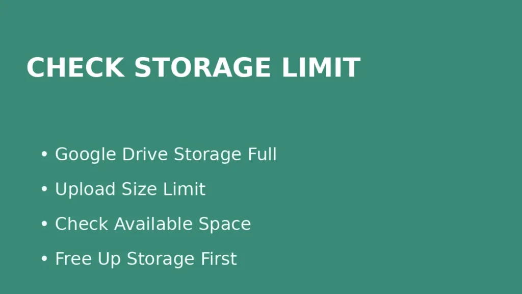 Check Google Drive storage limit and upload size restrictions when files fail to upload