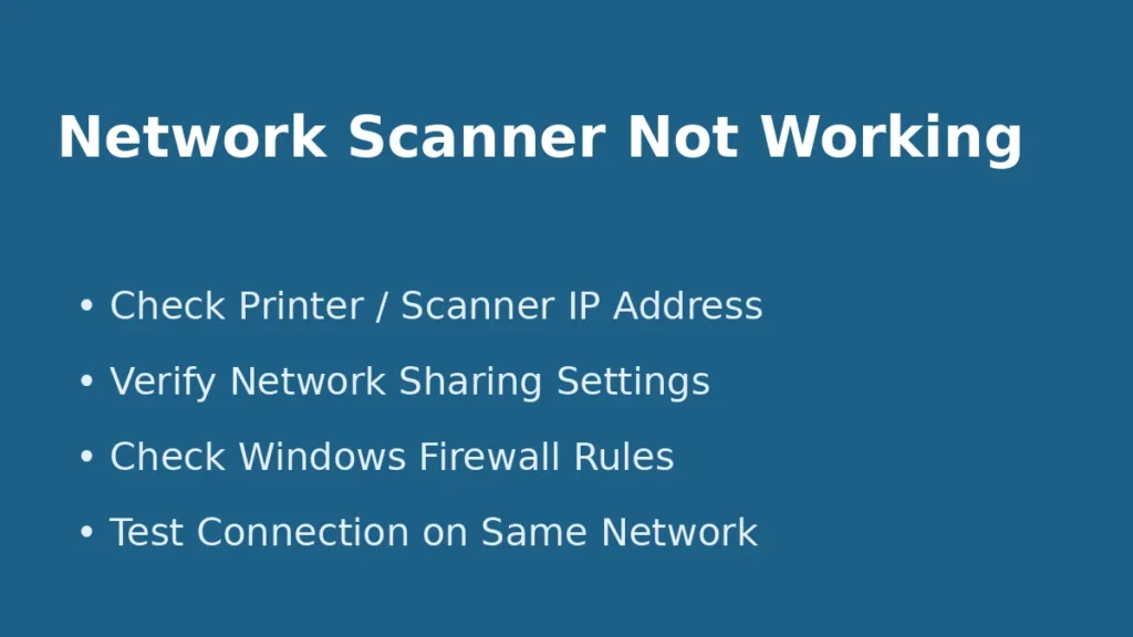 Fix network scanner not working by checking IP address sharing settings and Windows firewall connection