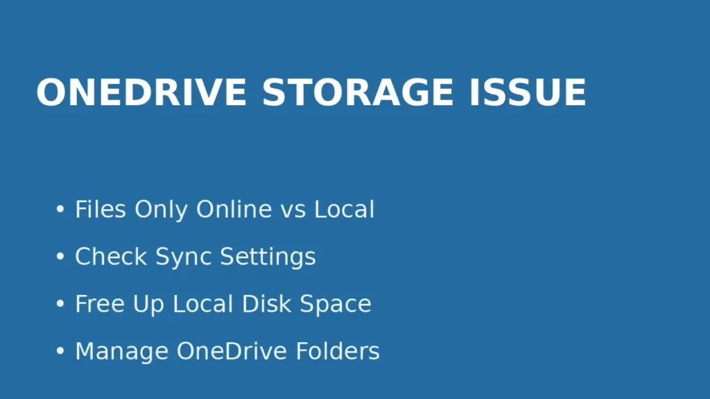 Fix disk space issues caused by OneDrive by checking local storage settings and sync configuration