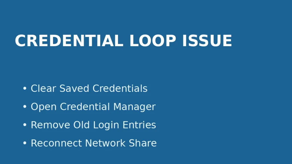 Fix Windows shared folder credential loop by clearing saved login credentials in Credential Manager