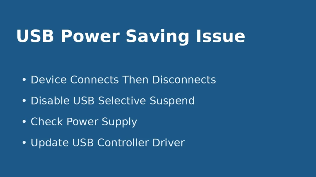 USB device disconnecting due to power saving or selective suspend settings in Windows