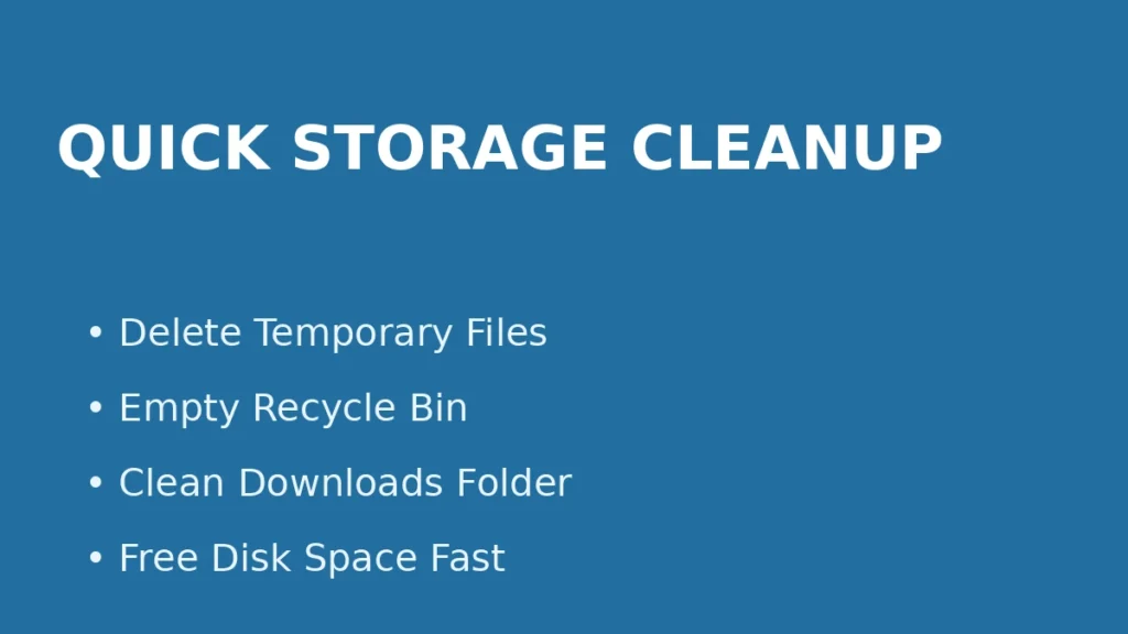 Quick Windows storage cleanup by deleting temporary files emptying recycle bin and cleaning downloads folder