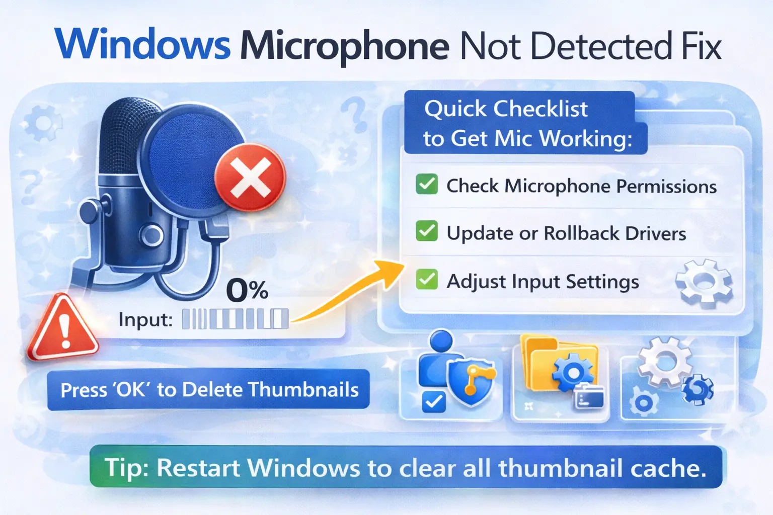 Windows 마이크 인식 안 될 때 해결 방법 – 장치 미인식/입력 안 잡힘/권한 차단까지 10분 복구 가이드 (2026)