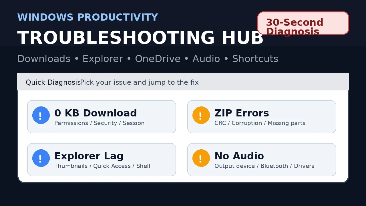 Windows 문제 해결  – 다운로드/탐색기/OneDrive/오디오/캡처까지 한 번에 끝내는 정리본