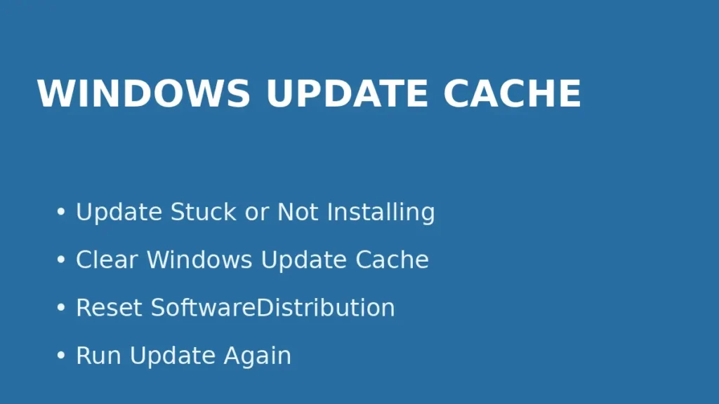Fix Windows update stuck or installation failure by clearing Windows Update cache and resetting SoftwareDistribution