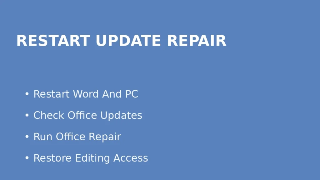 Fix Word read only issues by restarting Word updating Office and running Office repair