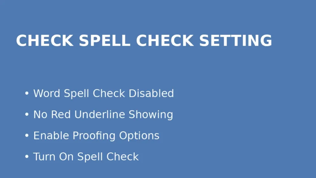 Check whether Word spell check is disabled when red underlines are missing