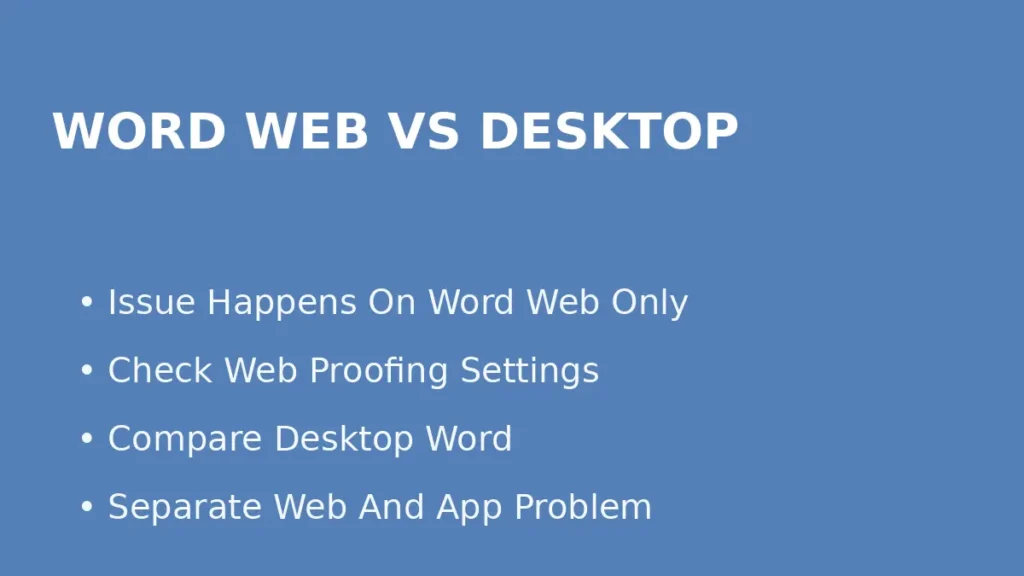 Compare Word for the web and desktop Word when spell check issues happen only in Word web